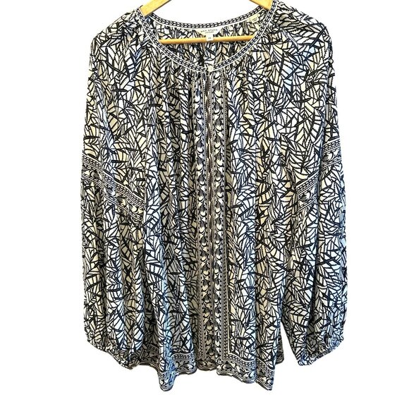 Max Studio Plus Size Black White Geometric Print Pull Over Blouse Size 2X NWOT - Picture 1 of 9